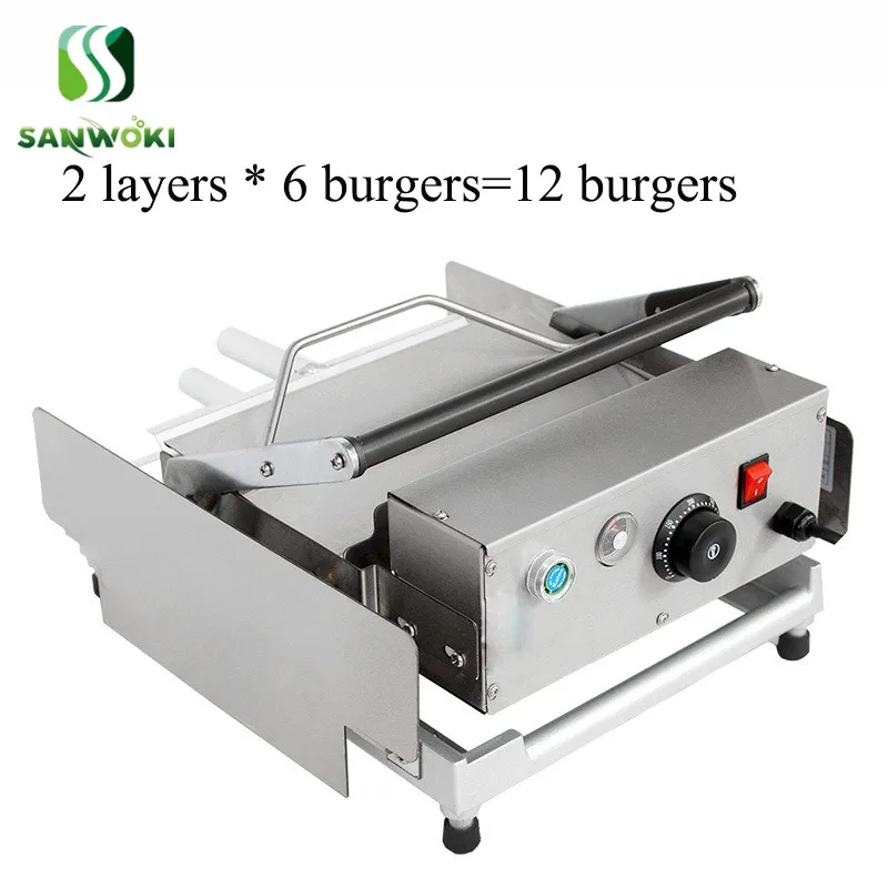 

12 hamburgers commerical double layers burger maker heating machine electric small hamburger making machine