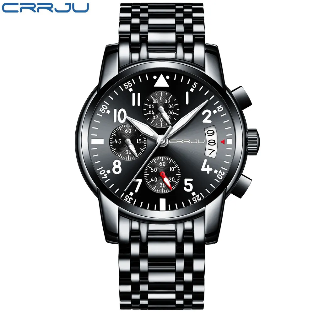 Crrju спортивные часы Для мужчин кварцевые Военная Униформа Повседневное Часы Для мужчин хронограф наручные часы армия Водонепроницаемый часы Для мужчин полный Сталь час