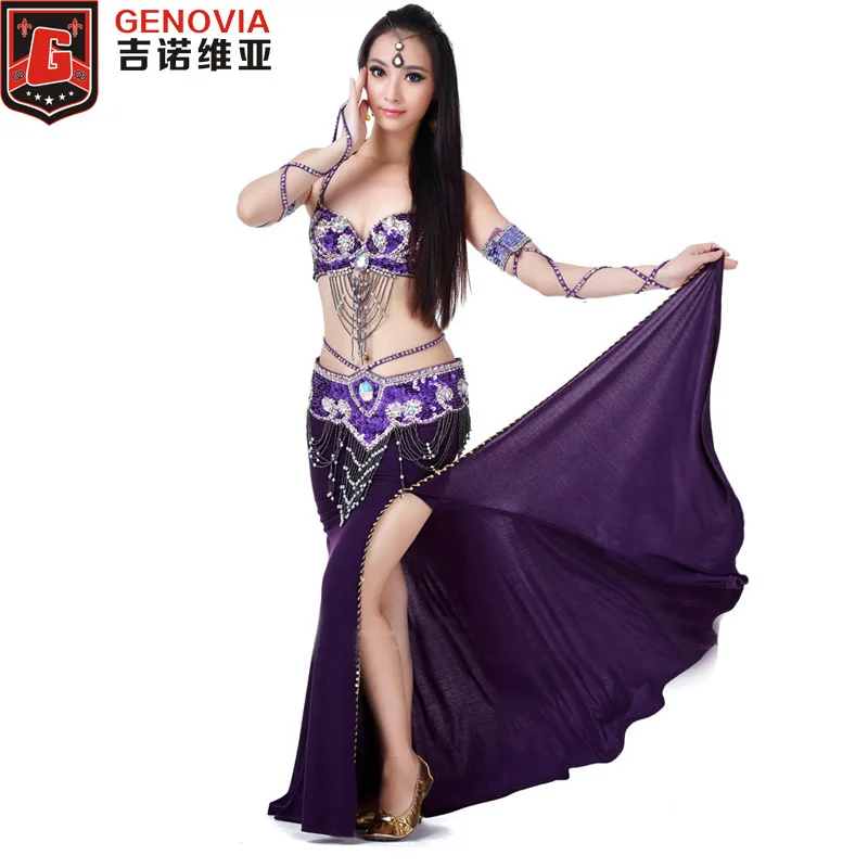 

Performance Belly Dance Costume Set Clothes 3-piece Suit Bead Bra&Belt & Skirt Colors 11