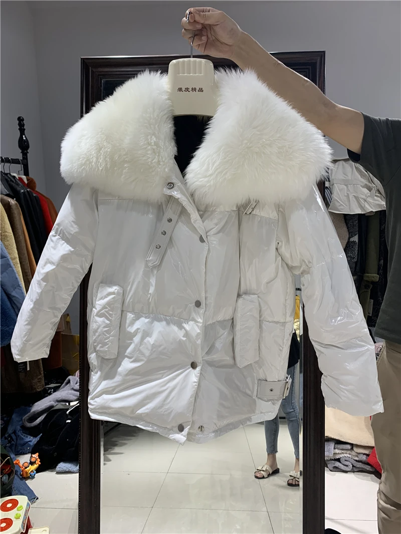 PUDI женская зимняя парка Теплая натуральная шерсть меховой воротник натуральный мех пальто Женская куртка пальто белого цвета TX901