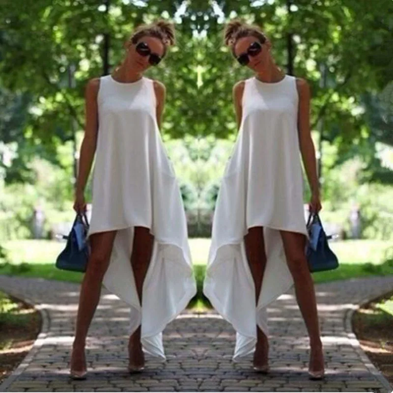 

Oufisun Summer Sleeveless Solid Women's Dress 2019 New Casual O-neck Loose Irregular Maxi Dresses Fashion White Black Long Dress