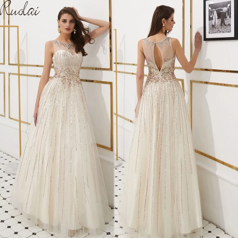 Luxury Evening Dresses Long 2019 Heavy Crystal sequins Evening Gowns For Women formal Dress vestidos de fiesta vestido de noche