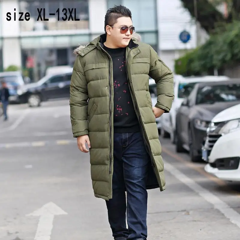 Зимний пуховик для мужчин Экстра большой утолщенный модный удлиненный колено пальто X-long высокого качества размера плюс XL-11XL 12XL 13XL - Цвет: LYYC002 green