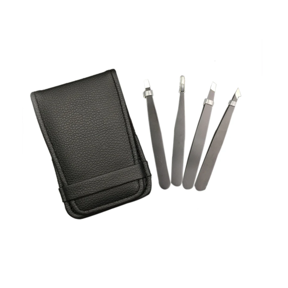 

4pcs/Set Stainless Steel Eyebrow Tweezers Anti-static Slant Tip Eyebrow Clips Hair Remover Forceps Tools Makeup Set with Bag