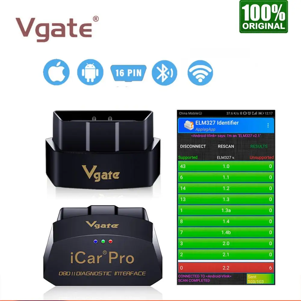 Vgate Икар Pro OBD2 сканер Bluetooth 4,0/WI-FI инструмент диагностики авто ELM327 v2.1 Икар Pro сканер для Android/IOS автомобильной Sca