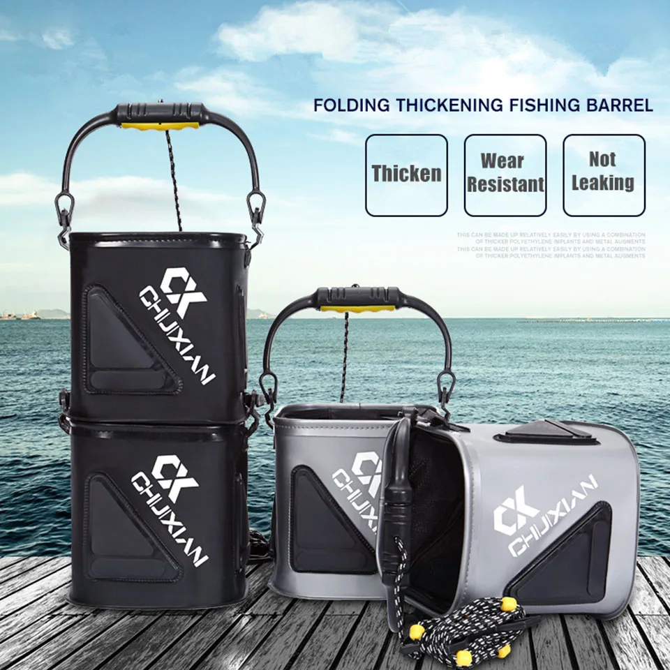 Billig SPAZIERGANG FISCH Faltbare EVA Angeln Tasche Dicke Angeln Eimer Live Fisch Box Mit 5 M Seil Camping Wandern Wasser Container pan Becken