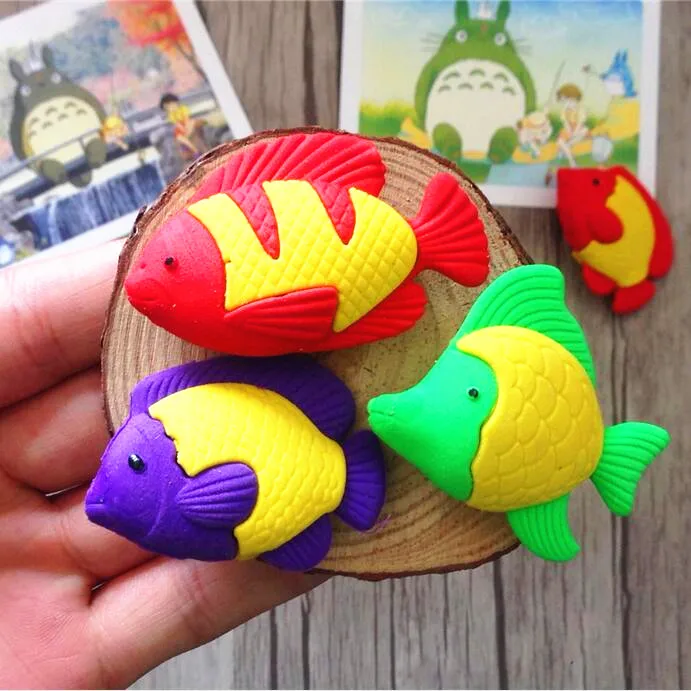 1pcs/lot Color Marine fish Pencils Rubber Erasers For Kids Gifts Non