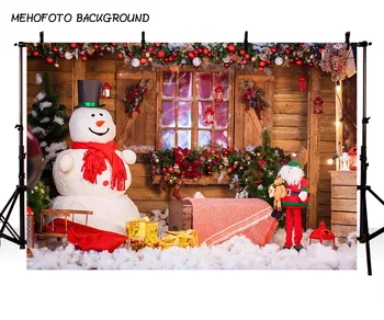 

Christmas Backgrounds for Photography Studio Christmas Tree Home Decoration Snowman Wood House Celebrate Photobooth Photocall