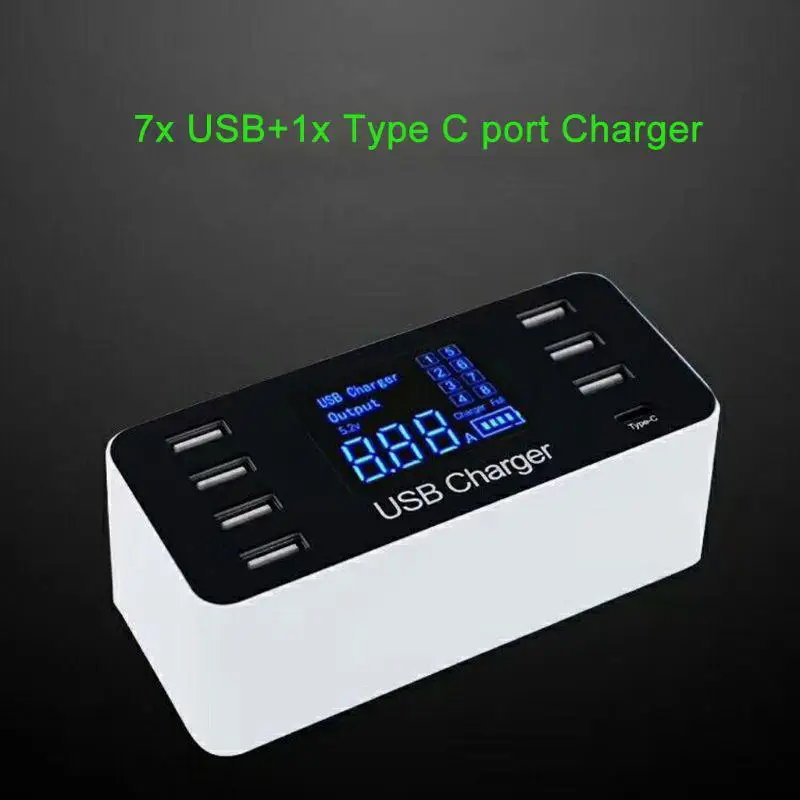 BEESCLOVER для смартфона, планшета, ПК, 8 портов, usb type C, 5 В/8A, розетка, зарядное устройство с напряжением тока, ЖК-дисплей r25