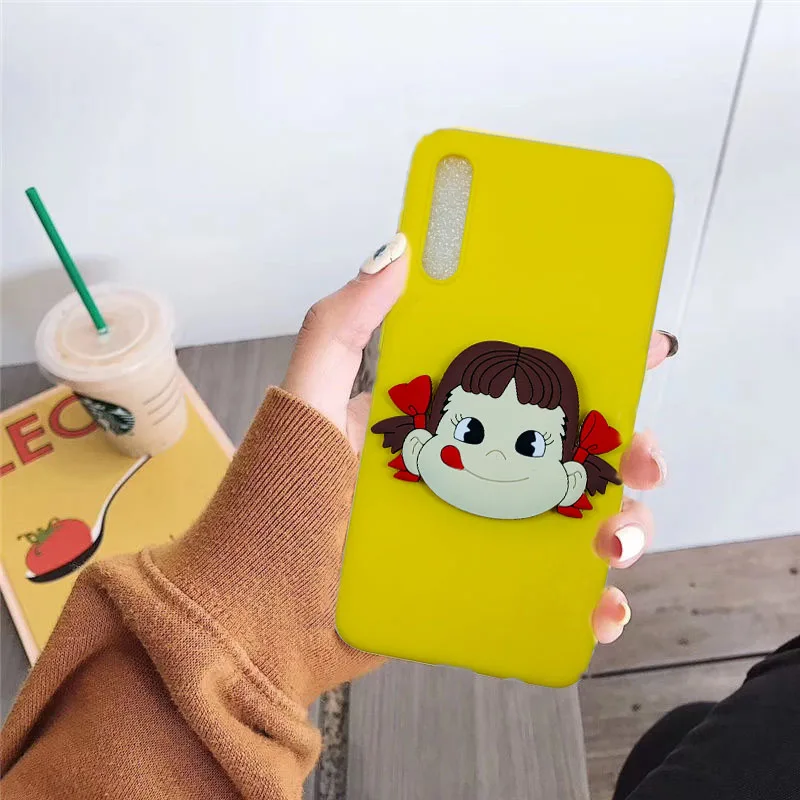 Cute Cartoon Girl Patterned Stand Soft TPU Case Cover sfor Samsung A10 A20 A30 A50 A40 M10 A7 2018 A750 Silicon Candy Color Capa (2)