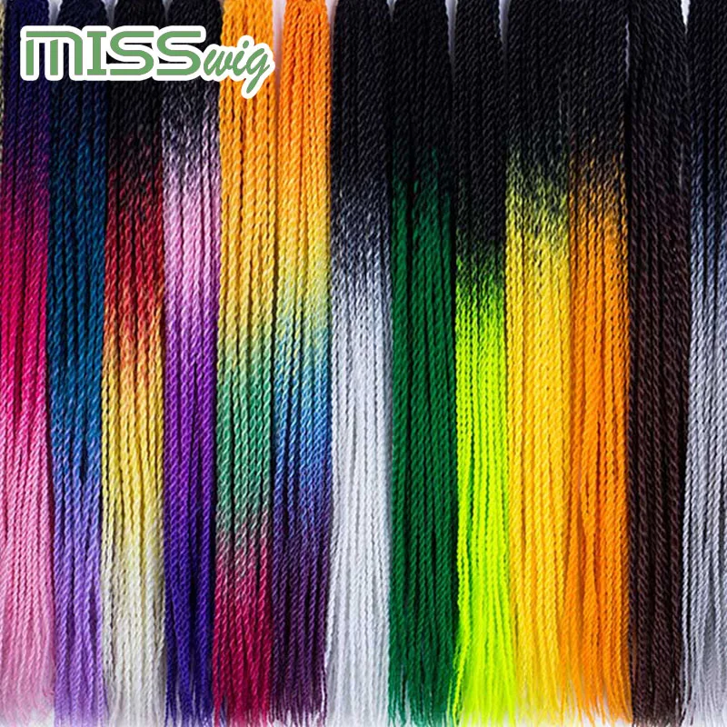 Miss wig Омбре Сенегальские вьющиеся волосы крючком косы 24 дюйма 30 корней/упаковка синтетические плетеные волосы для женщин серый, синий, розовый, бро