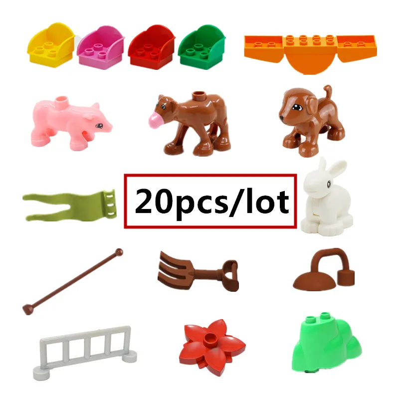 

Super Deal! 20pcs/lot Large Building Blocks Set Animals Dog Pig Flower Chair Seasaw Blocks Parts Compatible with Duplo