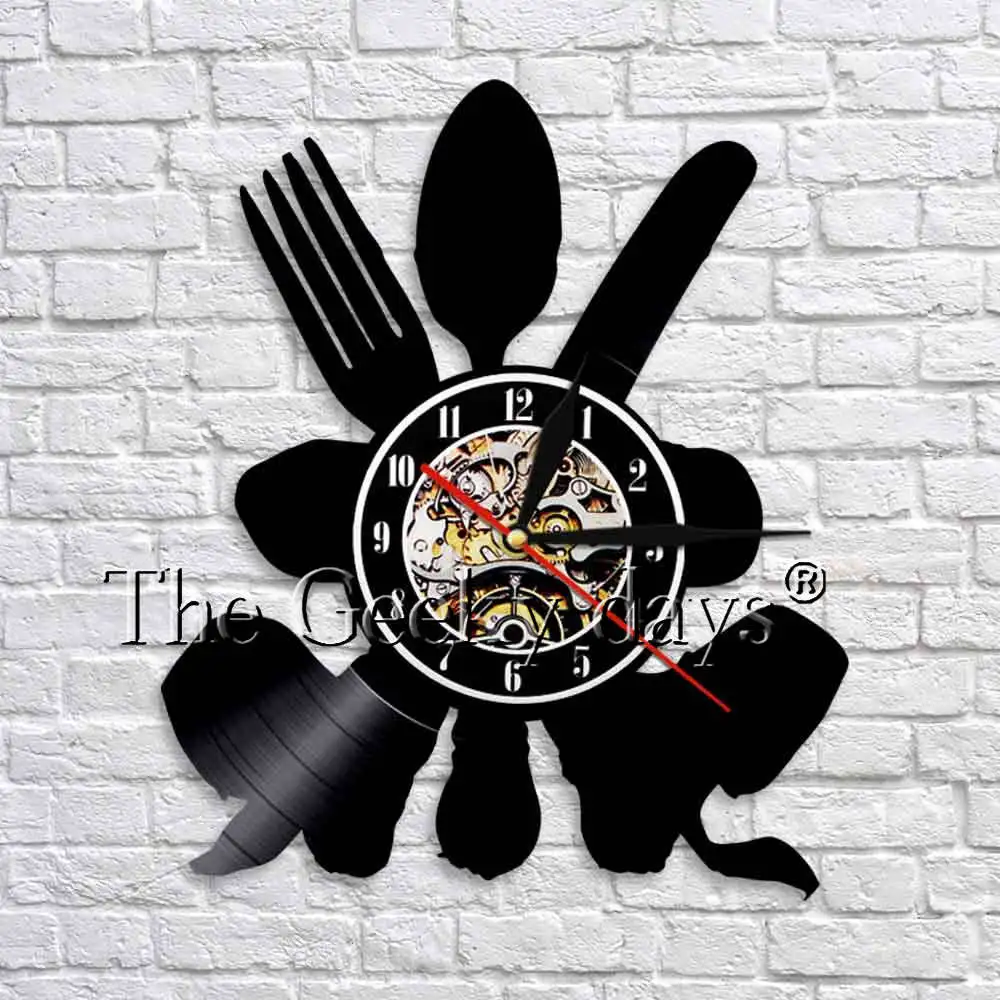 Вилка Нож и ложка Виниловая пластинка настенные часы кухонные настенные часы ручной работы часы для столовой Настенный декор