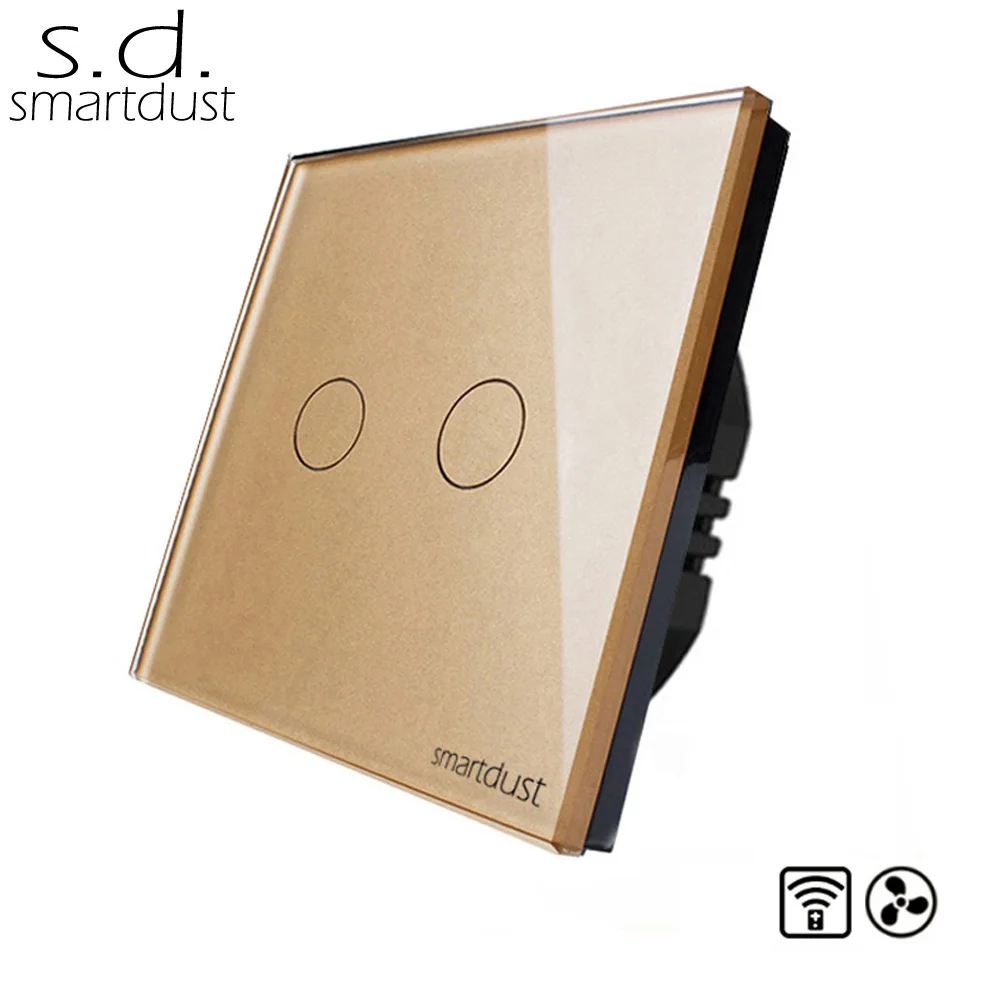 

Smartdust EU Standard Remote Control Switch, 2 Gang Fan Speed Regulator Glass Panel Wall Smart Touch Switch