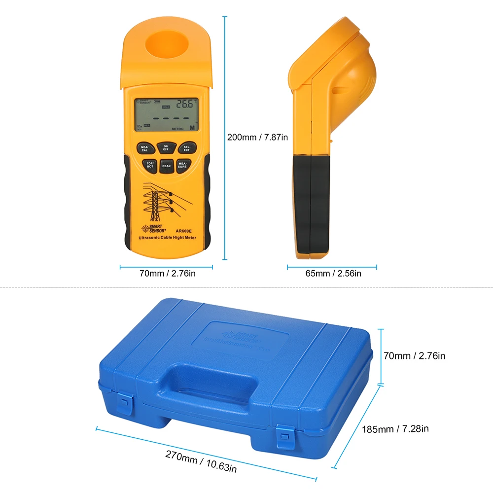 AR600E Ultrasonic Cable Height Meter 6 Cables Measurement Handheld LCD display Measuring Range( Height 3-23m,Plane 3-15m