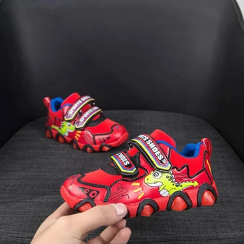 

2019 spring autumn new children light shoes cartoon dinosaur flashing light sneakers boys sports shoes girls casual shoes