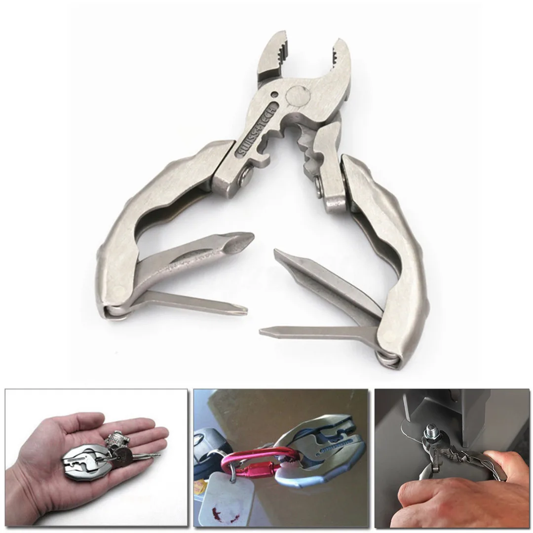 Silver  Mini Multifunctional Tool 9 in 1 Multitool Keychain Plier Screwdriver Pocket Tools