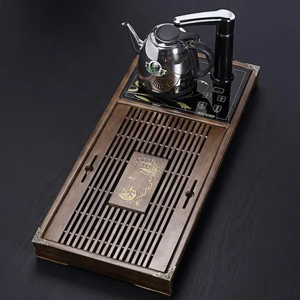 

solid wood tea tray Two in one automatic water and electricity tea stove tea table drawer type drainage kungfu tea tray