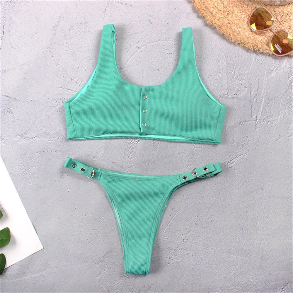 Hot Babes Bikini Set U Neck Wide Strappy Biqiuini 6