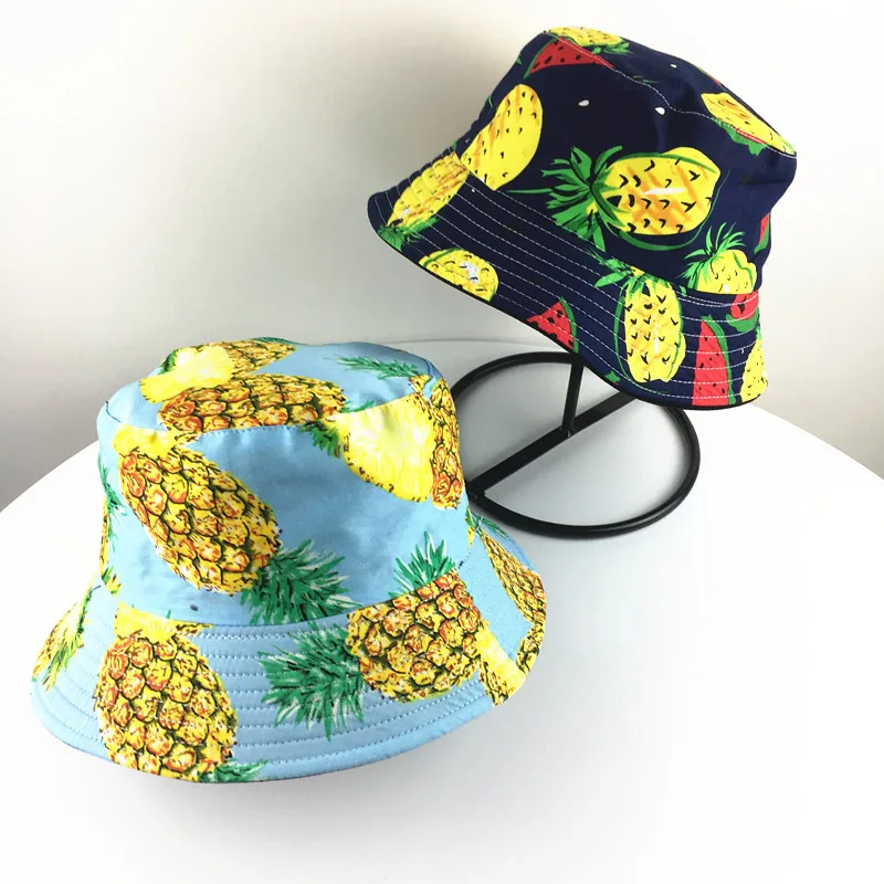 2019 Cotton Double sided Fruit Pineapple Banana Bucket Hat Fisherman Hat outdoor travel hat Sun