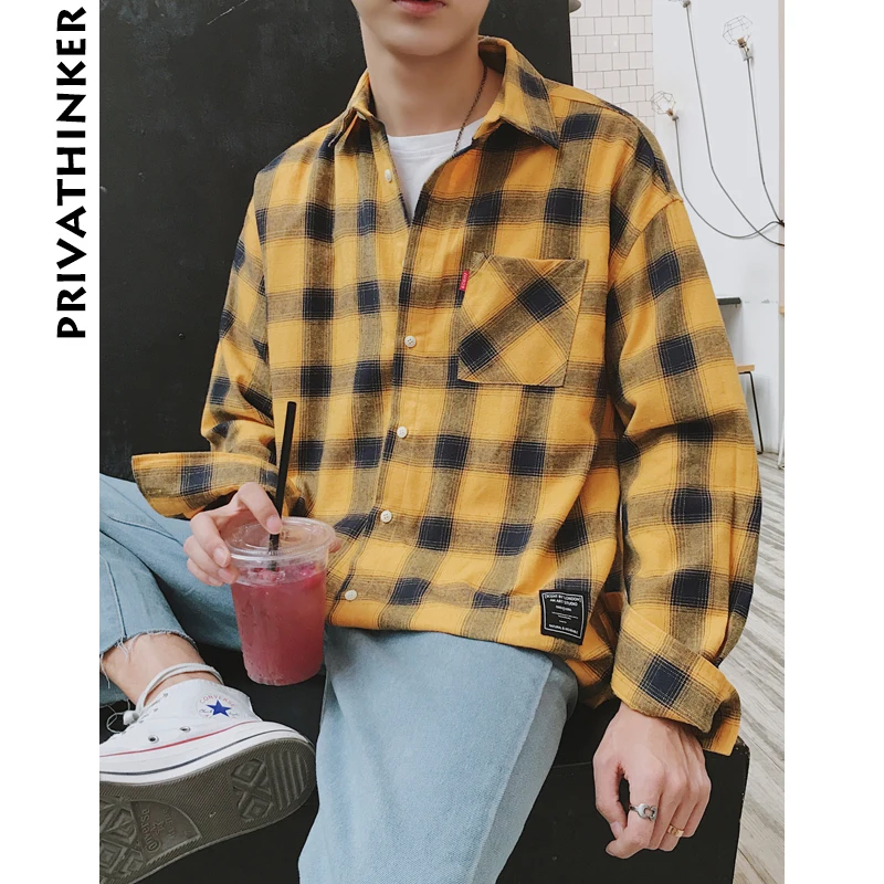 Acheter Privathinker 2018 Nouvelle À Manches Longues Chemise Hommes Femmes Casual Chemise Coréenne Chemises À Carreaux Mâle Plage Hawaïenne Mode Chemise Harajuku