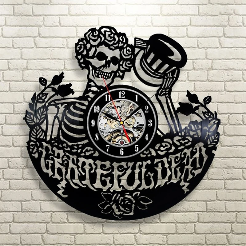 

Vinyl Record 3D Wall Clock Modern Design Skull 3D Stickers Grateful Dead Art Hanging Clocks Wall Watch Home Decor Silent 12 inch