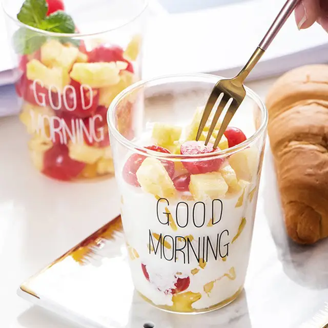 Online Shop 2pcs Glass Cups Good Morning Drinking Glasses