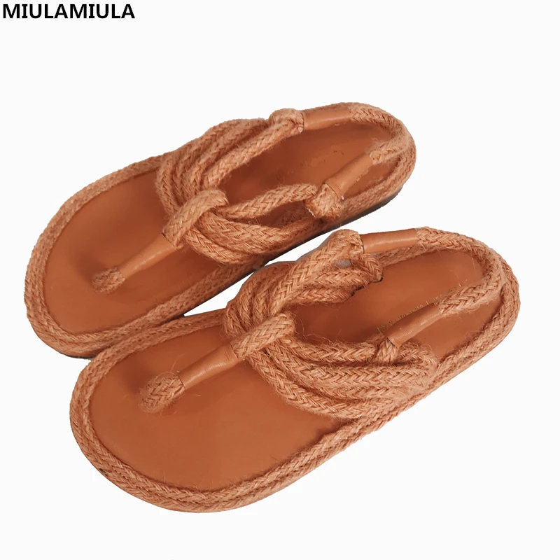 

MIULAMIULA Brand Designers 2019 Summer Fashion Narrow Hemp Band Clip Toe Woman Flat Sandals Back Strap Lady Shoes Casual 35-40