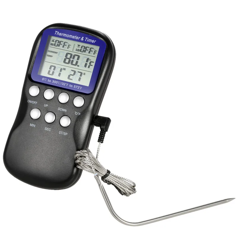 LCD Food Cooking Thermometer Timer Digital Probe Thermometer Barbecue
