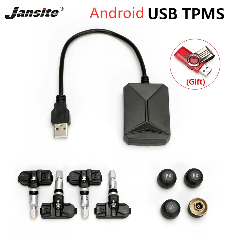 

Jansite USB Android TPMS Tire Pressure Monitoring System 116 Psi Alarm System 5V Internal External Android Navigation Car Radio