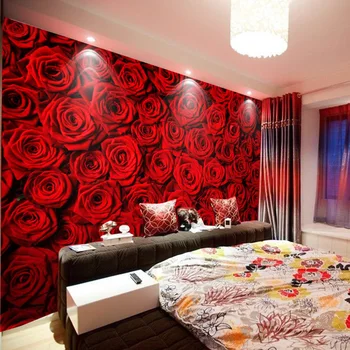 

Wholesale Romantic Red Rose Flower Murals 3D wall mural for Bedding Room Wedding Room 8D mural Wall Fresco