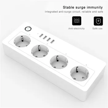 

PLYMOTON Smart WiFi Plug Power Sockets 4 USB EU Standard Voice Remote Control Compatible with Amazon Echo Alexa's Google Home