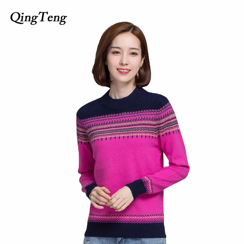 QingTeng 2017 Pure Cashmere Sweater Women Winter Casual