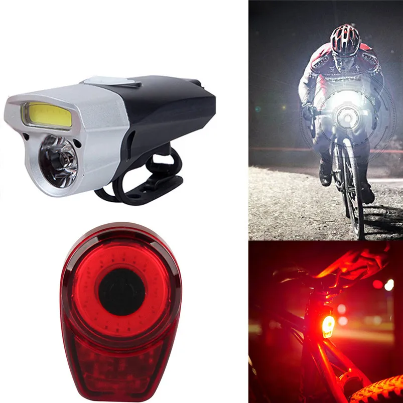 USB Rechargeable Bicycle Headlights + Taillights Bike Bicycle Cycling