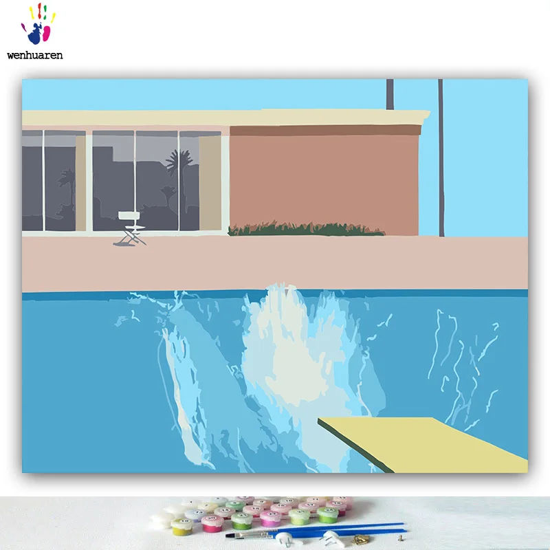 

DIY colorings pictures by numbers with colors Sea view swimming pool picture drawing painting by numbers framed Home