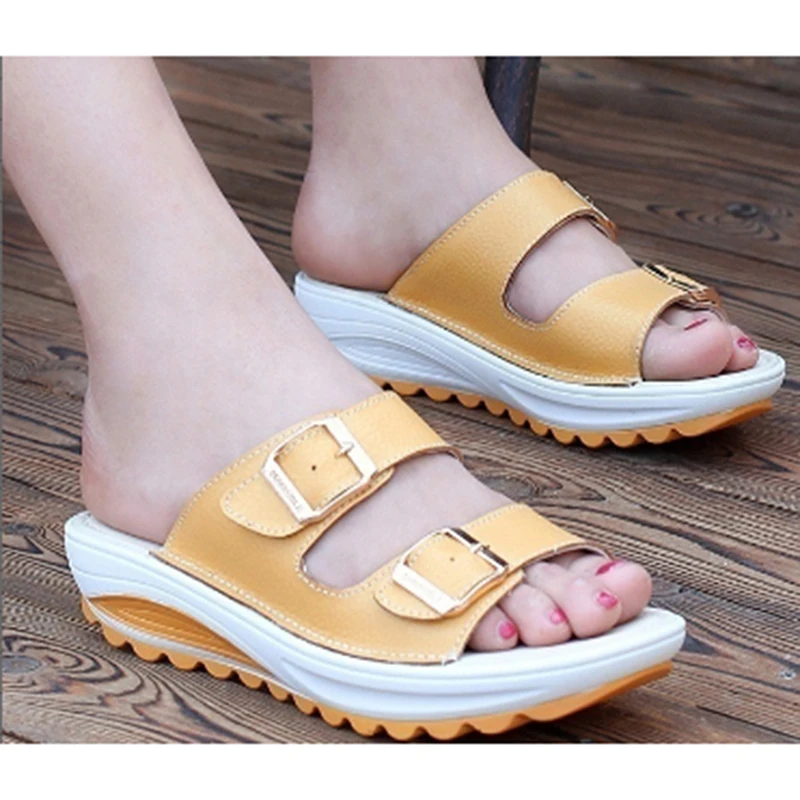 

Summer Women Sandals Wedges Sandals Ladies Open Toe Round Toe Buckle Black Yellow White Platform Sandals Shoes
