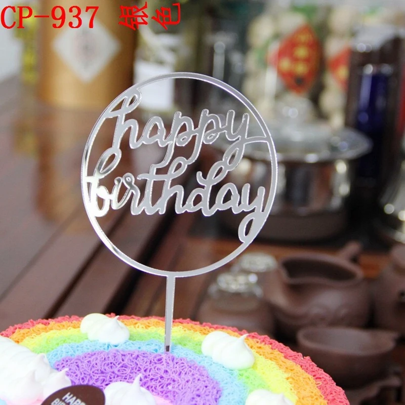 

20 pcs acrylic silver happy birthday cake topper birthday party decorations kids adult