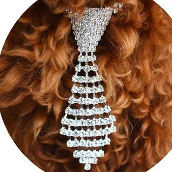 

Pet Adjustable Shiny Rhinestone Tie Decorative Collar for Dogs Boy Equipped with Extending Chain for Puppy Dog Outdoor Decor