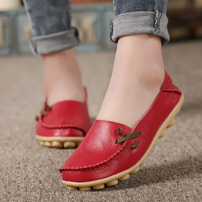 Женская Повседневная обувь; женская обувь на плоской подошве; коллекция года; Летняя обувь; женская обувь из мягкой кожи; однотонные удобные лоферы на плоской подошве с квадратным носком; большие размеры - Цвет: Red