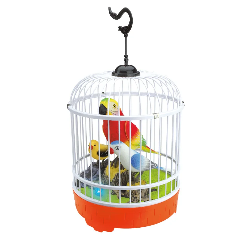 EFHH Sound Control Induction Cage Electric font b Toy b font Animal Model Include Three Birds