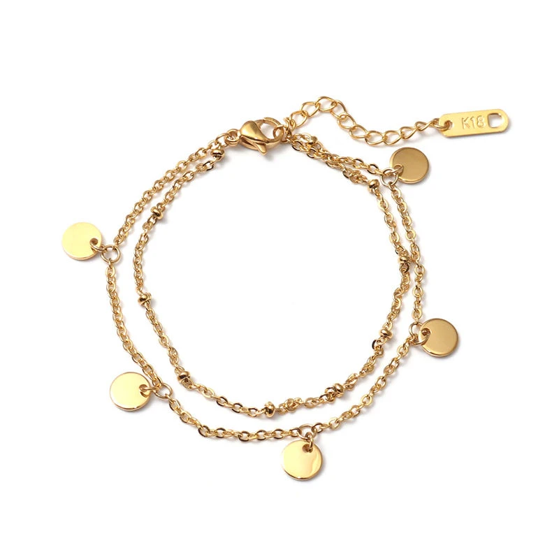 Trendi Stainless Steel Double Layer Gelang Emas Bulat Cube Liontin Gelang Untuk Wanita Perhiasan Hadiah 14 5 Cm 16 5 Cm Panjang 1 Pc Charm Gelang Aliexpress