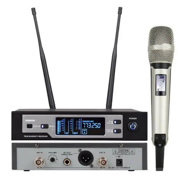 SKM-9100 Профессиональный цифровой микрофон беспроводной Настоящее разнообразие микрофон для крупномасштабных производительность skm микрофон - Цвет: Черный