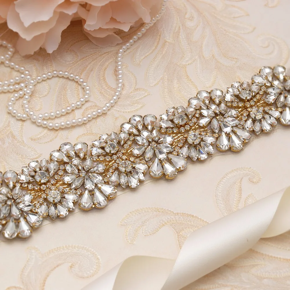 yanstar Rhinestones Wedding Belt Hand Beaded Bridal Gold Crystal Flower Sash For Dresses XY820 | Свадьбы и торжества