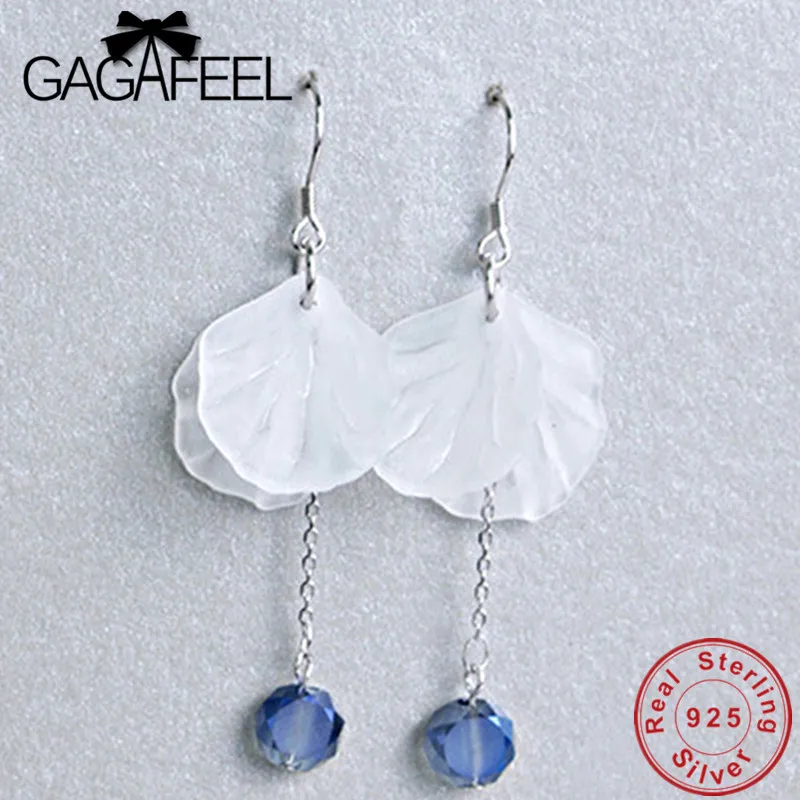 

GAGAFEEL 100% Real 925 Sterling Silver Crystal Hanging Earrings Shell Flowers Earrings for Women Best Christmas Gift