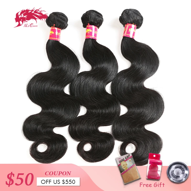 Ali Queen Hair Brazilian Body Wave Hair Weave Bundles Natural Color Human Hair 10-26 inches 3 Bundles Virgin hair