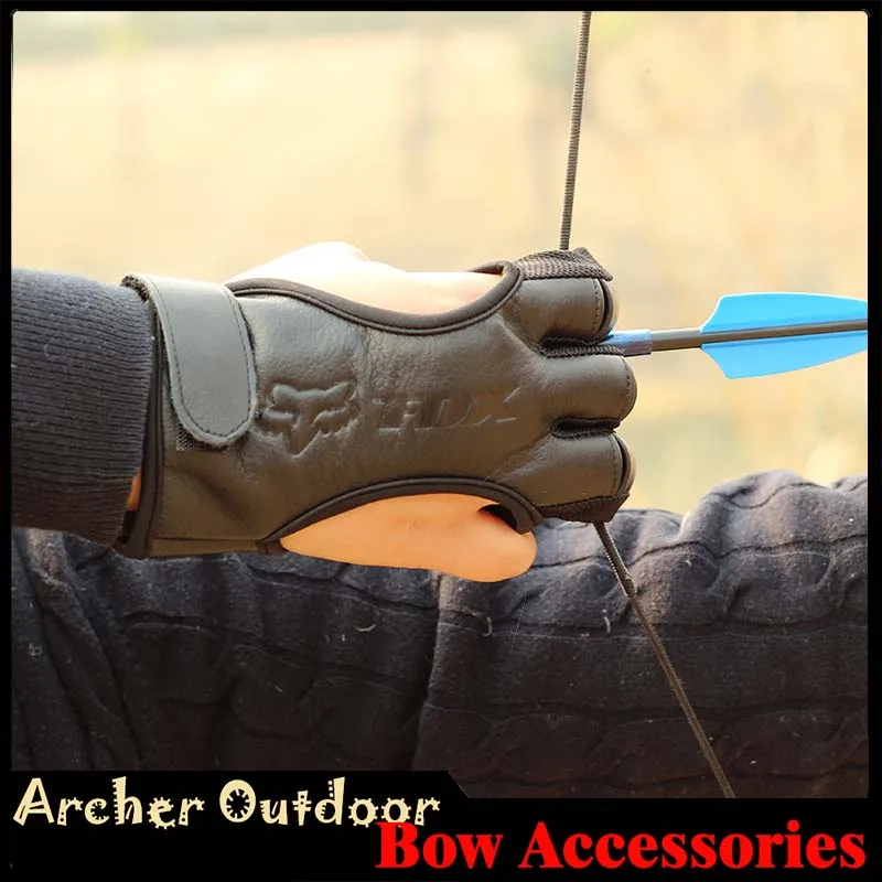 

3 Finger Gloves Leather in Black High Elastic Hand Protection Archery Protective Gloves for Archery Hunting Shooting