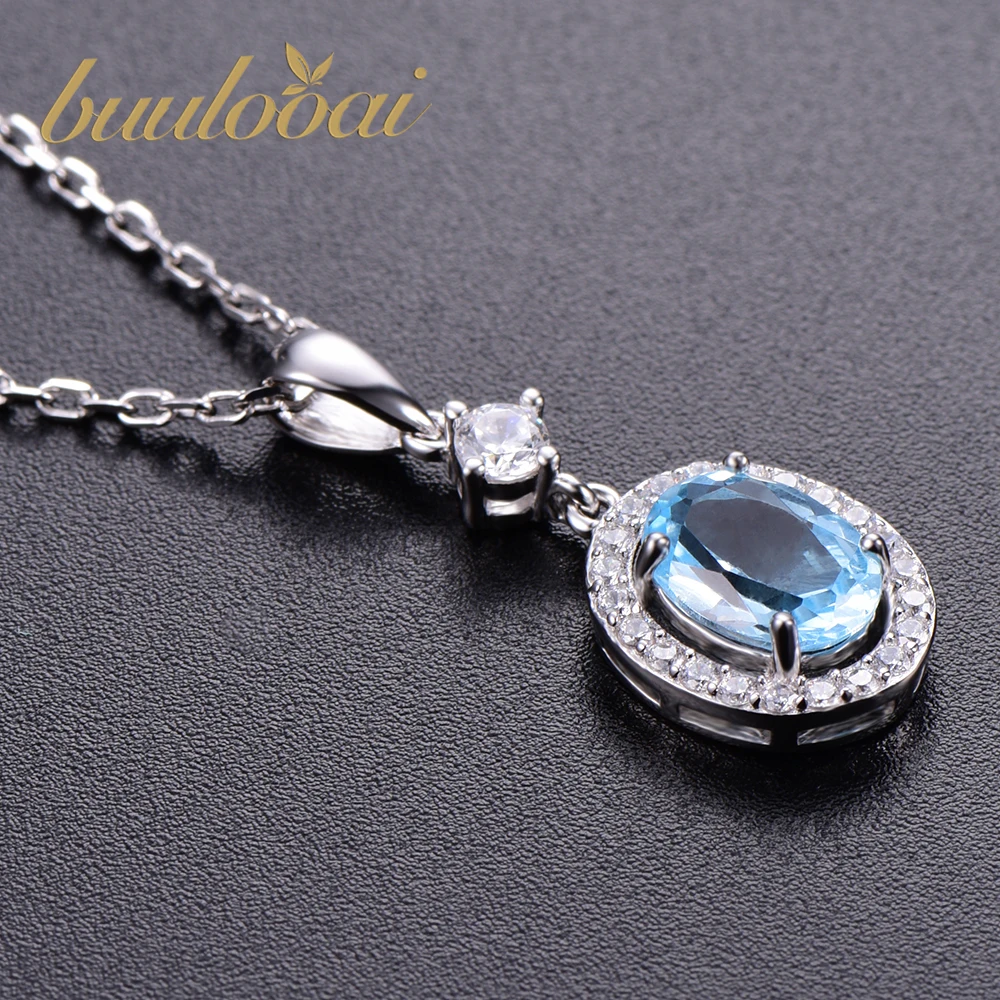 

buulooai Gemstone Nano Sky Blue Topaz Pendants 25 Sterling Silver Necklaces Engagement Wedding Necklace For Women no Chain