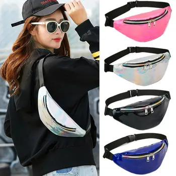 

Women Men Iridescent Holographic Fanny Pack Shiny Waist Bag Hip Purse Travel Bag