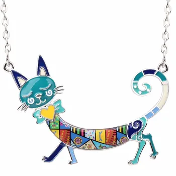 Bonsny Statement Maxi Enamel Kitten Cat Choker Necklace Alloy Pendant Chain Collar Animal Pets Accessories Jewelry