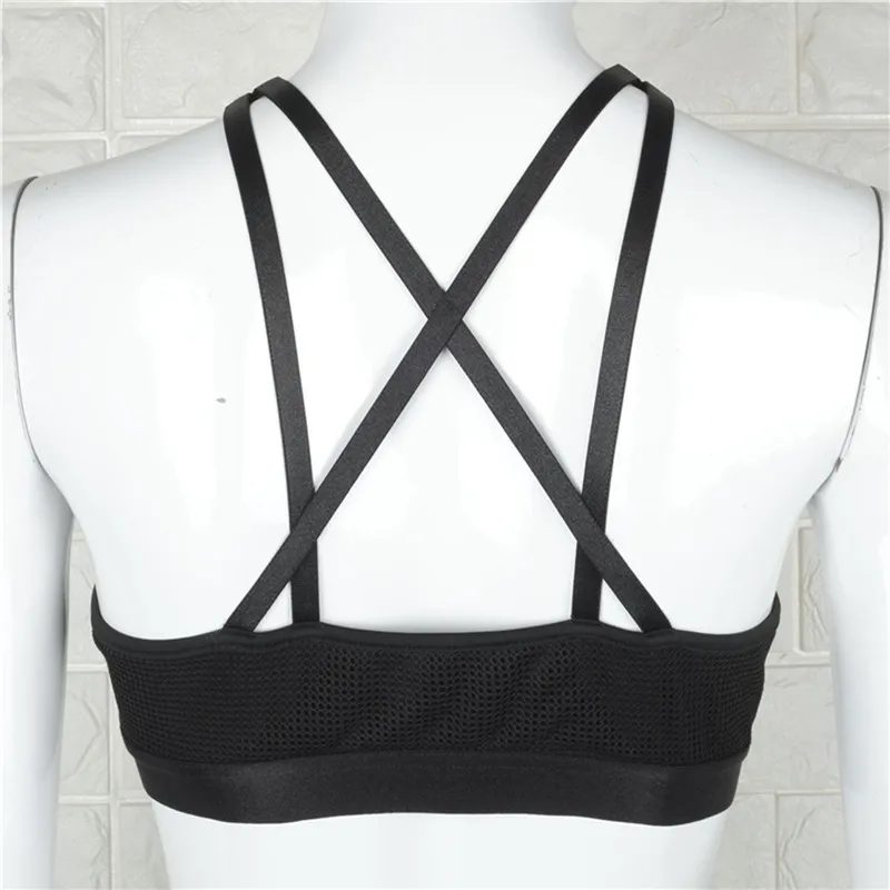 New Women Sexy Sports Bras Quick Dry Gym Criss Cross Hollow Out Patchwork Top Training Running Fitness Yoga Bra Black